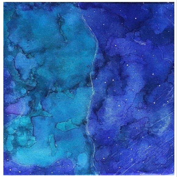 Hand Crafted Turquoise and Purple Abstract Design 12 x 12 Inches Canvas Painting - Picture 2 of 4